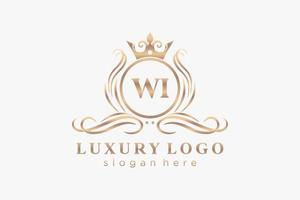 anfängliche wi-Buchstabe königliche Luxus-Logo-Vorlage in Vektorgrafiken für Restaurant, Lizenzgebühren, Boutique, Café, Hotel, heraldisch, Schmuck, Mode und andere Vektorillustrationen. vektor