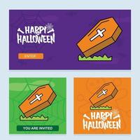 glückliches halloween-einladungsdesign mit sargvektor vektor