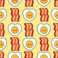 mönster bacon och friterad ägg. vektor hand dragen klotter stil tecknad serie karaktär illustration ikon design. mönster bacon och friterad ägg vänner begrepp