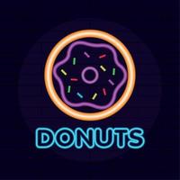 isolierte süße Donut-Neon-Symbol-Fast-Food-Menü-Vektorillustration vektor