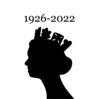 schwarz-weiße silhouette der königin elizabeth tradition illustration. seitenansicht königin elizabeth 2 trägt krone. Vektorgrafik mit Daten von 1926 bis 2022. vektor