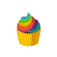 Regenbogen-Cupcake mit Zuckerguss. Feenkuchen mit regenbogenfarbenem Zuckerguss. vektorillustration im niedlichen karikaturstil vektor