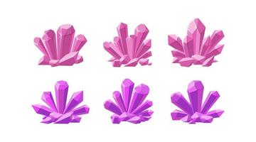 rosafarbene Kristalle und kostbare Edelsteine. satz glänzender kristalle für schmuck mit magischen funkeln, die auf weißem hintergrund isoliert sind. Vektor-Illustration vektor