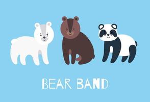 Reihe von pelzigen Freunden. Eisbär, Teddybär und Panda. vektorillustration im flachen stil vektor