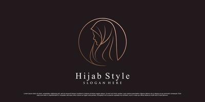 Logo-Designvorlage für muslimische Frauen, die Hijab mit Linienkunststil und kreativem Element trägt vektor