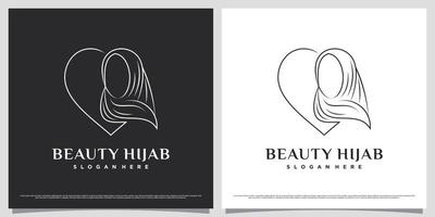 Designvorlage für das Logo islamischer Frauen, die Hijab mit Linienkunststil und kreativem Konzept tragen vektor