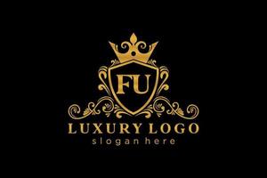 Royal Luxury Logo-Vorlage mit anfänglichem Fu-Buchstaben in Vektorgrafiken für Restaurant, Lizenzgebühren, Boutique, Café, Hotel, Heraldik, Schmuck, Mode und andere Vektorillustrationen. vektor