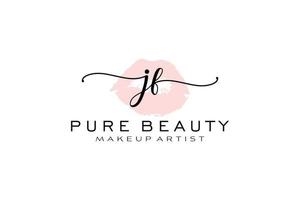 vorgefertigtes Logo-Design mit anfänglichen JF-Aquarelllippen, Logo für Make-up-Künstler-Business-Branding, Blush-Beauty-Boutique-Logo-Design, Kalligrafie-Logo mit kreativer Vorlage. vektor