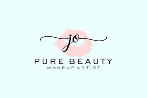 Initial Jo Aquarell Lippen vorgefertigtes Logo-Design, Logo für Make-up-Künstler-Business-Branding, errötendes Beauty-Boutique-Logo-Design, Kalligrafie-Logo mit kreativer Vorlage. vektor