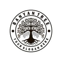 Banyan-Baum-Logo-Design-Vorlage. Logo im Stil eines Kreisstempels. Baumillustrationsvektor vektor