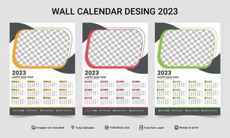 1 sida vägg kalender 2023 mall med 3 Färg variation design. skriva ut redo ett sida vägg kalender mall design för 2023. 2023 kalender år vektor illustration. ett sida vägg kalender 2023