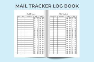 Mail-Tracker-Notebook-Innenraum. Betriebswirtschaftliches Logbuch. mail ein- und ausgehendes tagebuch interieur. Journal-Interieur. Mail-Checkliste Logbuch. Innenraum des Mail-Tracker-Journals. vektor