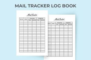 Mail-Tracker-Notebook-Innenraum. Innenraum des Mail-Tracker-Journals. Mail ein- und ausgehendes Tracker-Logbuch. mail checkliste zeitschrift innen. Notebook-Innenraum. vektor