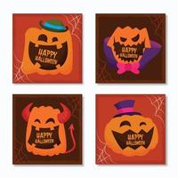 halloween hand dragen platt tecknad serie pumpor ig posta design vektor