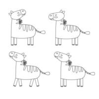 uppsättning av tecknad serie zebror boho översikt. vektor illustration