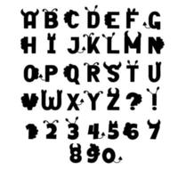 engelsk barns alfabet med tal med silhuett tecken. vektor illustration
