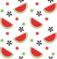vattenmelon, prickar och blommor tecknad serie mönster vektor