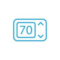 eps10 blå vektor elektronisk termostat på 70c linje ikon isolerat på vit bakgrund. termostat översikt symbol i en enkel platt trendig modern stil för din hemsida design, logotyp, och mobil app