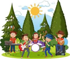 kinder, die musik im park spielen vektor