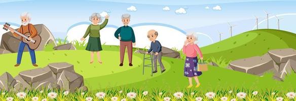äldre människor håller på med aktivitet i natur parkera vektor