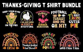 Thanksgiving-T-Shirt-Bündel, Fußball-Truthahn- und Torten-T-Shirt-Design, oh meine Kürbis-Crew, Truthahn-Trupp, Liebesfall, dankbar, dankbar und gesegnet, hey, süße Torte vektor