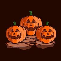 skrämmande trippel- pumpa huvuden vektor illustration med halloween tema