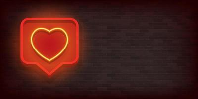 Neon hell leuchtendes Herz auf dunklem Hintergrund. Banner für die Dekoration des Valentinstags. realistische vektorillustration. vektor