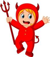 kleine Kinder im Halloween-Kostüm des roten Teufels vektor