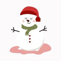 Vektor-Illustration eines Schneemanns in einem roten Hut auf weißem Hintergrund vektor