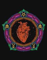 illustration hjärta på cirkel mandala gravyr stil vektor