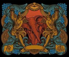 illustration vintage elefant med gravyr stil vektor