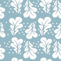 Nahtloses Muster mit Eichenlaub und Schneeflocken auf blauem Hintergrund. vektor