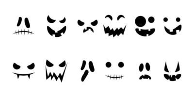 Vektor-Set aus flachem, gruseligem Halloween-Kürbis und Geistergesicht-Lächeln-Icon-Design vektor