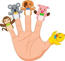 Hand mit 5 Tierfingerpuppen vektor