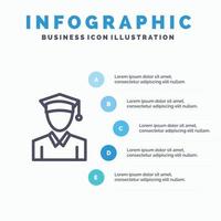 Cap Bildung Graduierung Liniensymbol mit 5 Schritten Präsentation Infografiken Hintergrund vektor