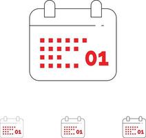 kanada kalender datum dag djärv och tunn svart linje ikon uppsättning vektor