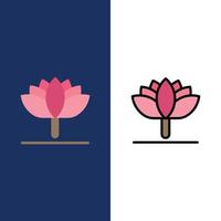 blomma vår blomma tulpan ikoner platt och linje fylld ikon uppsättning vektor blå bakgrund