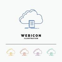 Wolke. Zugang. dokumentieren. Datei. Laden Sie die Web-Icon-Vorlage mit 5 Farblinien herunter, die auf Weiß isoliert ist. Vektor-Illustration vektor