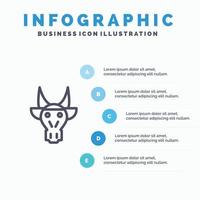 prydnad djur tjur indisk skalle linje ikon med 5 steg presentation infographics bakgrund vektor