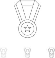 prestation utbildning medalj djärv och tunn svart linje ikon uppsättning vektor