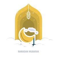 ramadan kareem islamic design halvmåne måne och moské kupol silhuett med arabicum mönster och calli vektor