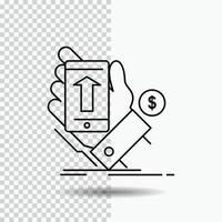 Telefon. Hand. Einkaufen. Smartphone. Währungssymbol auf transparentem Hintergrund. schwarze Symbolvektorillustration vektor