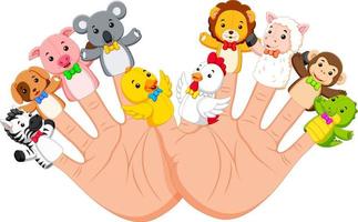 Hand mit 10-Finger-Tierpuppen, die wirklich lustig sind vektor