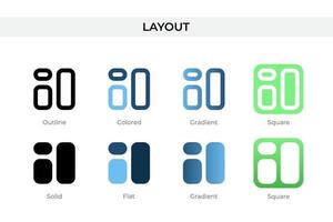 Layout-Symbol in einem anderen Stil. Layout-Vektorsymbole in Umrissen, soliden, farbigen, Farbverläufen und flachen Stilen. Symbol, Logoabbildung. Vektor-Illustration vektor