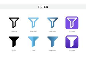 Filtersymbol in einem anderen Stil. filtern Sie Vektorsymbole, die in Umrissen, soliden, farbigen, Farbverläufen und flachen Stilen gestaltet sind. Symbol, Logoabbildung. Vektor-Illustration vektor