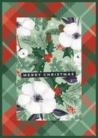 jul och Lycklig ny år illustration med jul träd och vit blommor. vektor design mall.