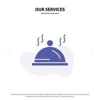 vår tjänster hotell maträtt lastpall service fast glyf ikon webb kort mall vektor