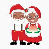 svart santa i tillfällig ha på sig och mrs.claus innehav kaka vektor eller par afro santa claus och hans fru isolerat på vit bakgrund vektor