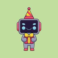 süße geburtstag roboter cartoon maskottchen gekritzel kunst hand gezeichnet konzept vektor kawaii symbol illustration