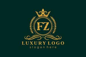 Royal Luxury Logo-Vorlage mit anfänglichem fz-Buchstaben in Vektorgrafiken für Restaurant, Lizenzgebühren, Boutique, Café, Hotel, Heraldik, Schmuck, Mode und andere Vektorillustrationen. vektor